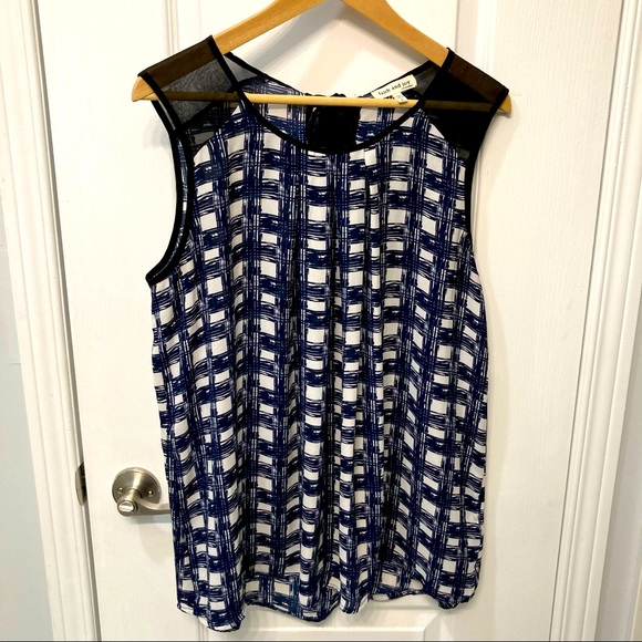 3/$30 Faith & Joy Sleeveless blouse Dark blue/white/black Size L - Picture 1 of 4